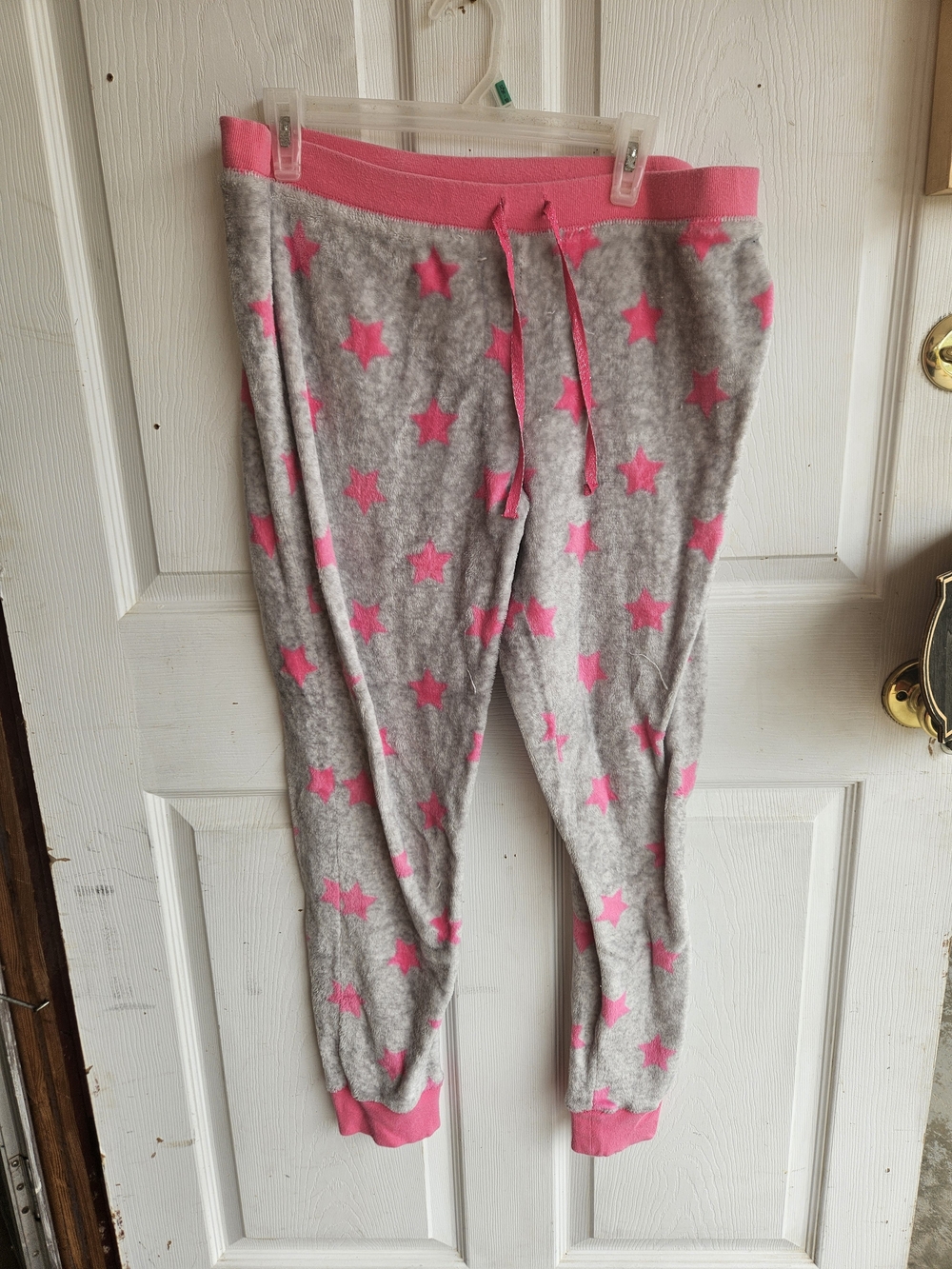 Women's Cozy Gray & Pink Star Fleece Pajama Pants Sleep Riot Size Large Fuzzy